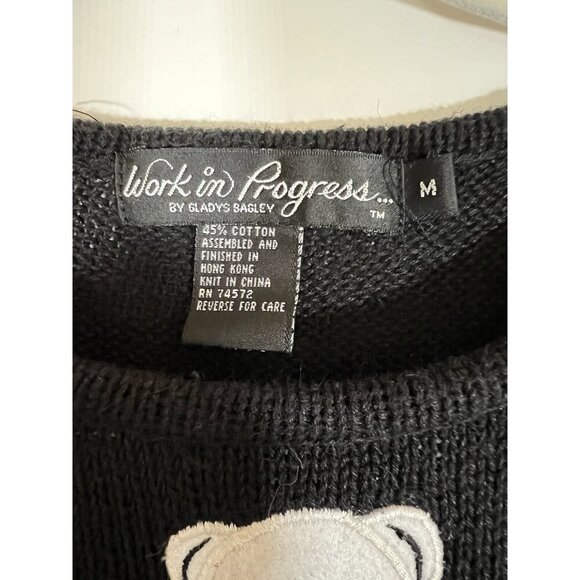 Vintage 80s Work in Progess Gladys Bagley Christmas Black sweater embellished M - Picture 4 of 11